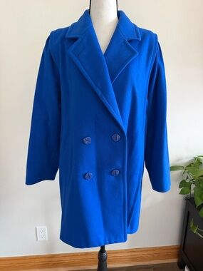 London Fog Double-Breasted Pea Coat in Bright Blue